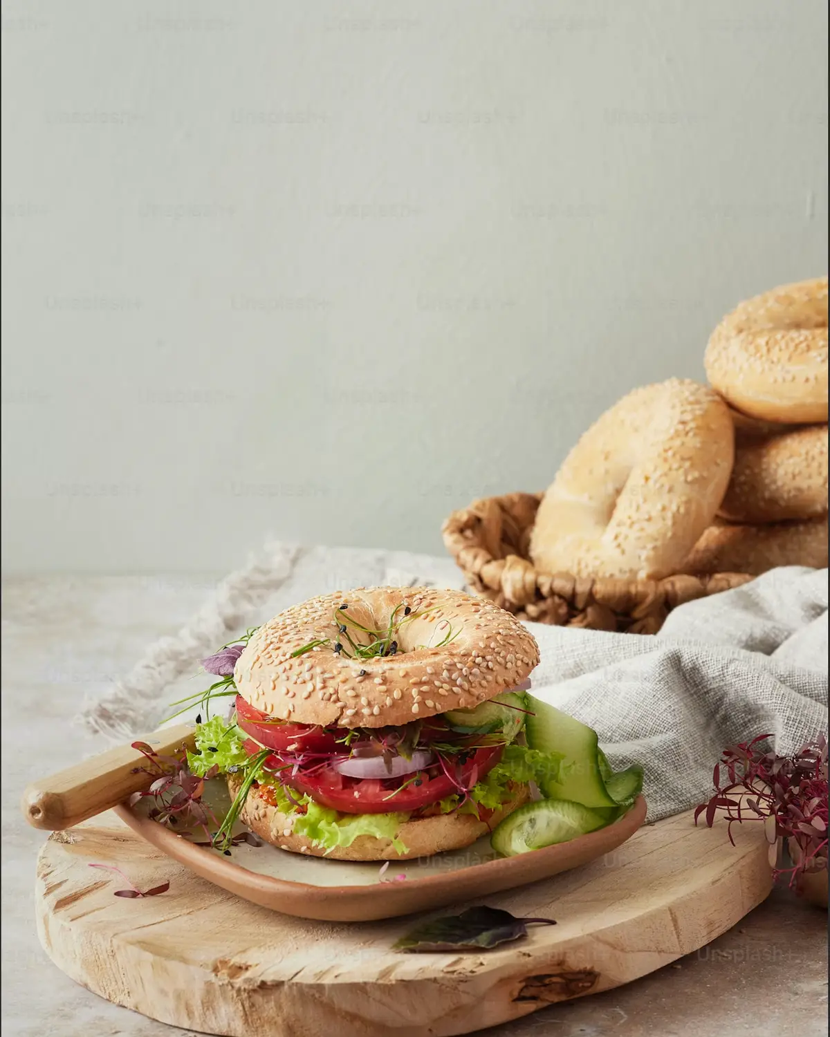 A seeded bagel sandwich