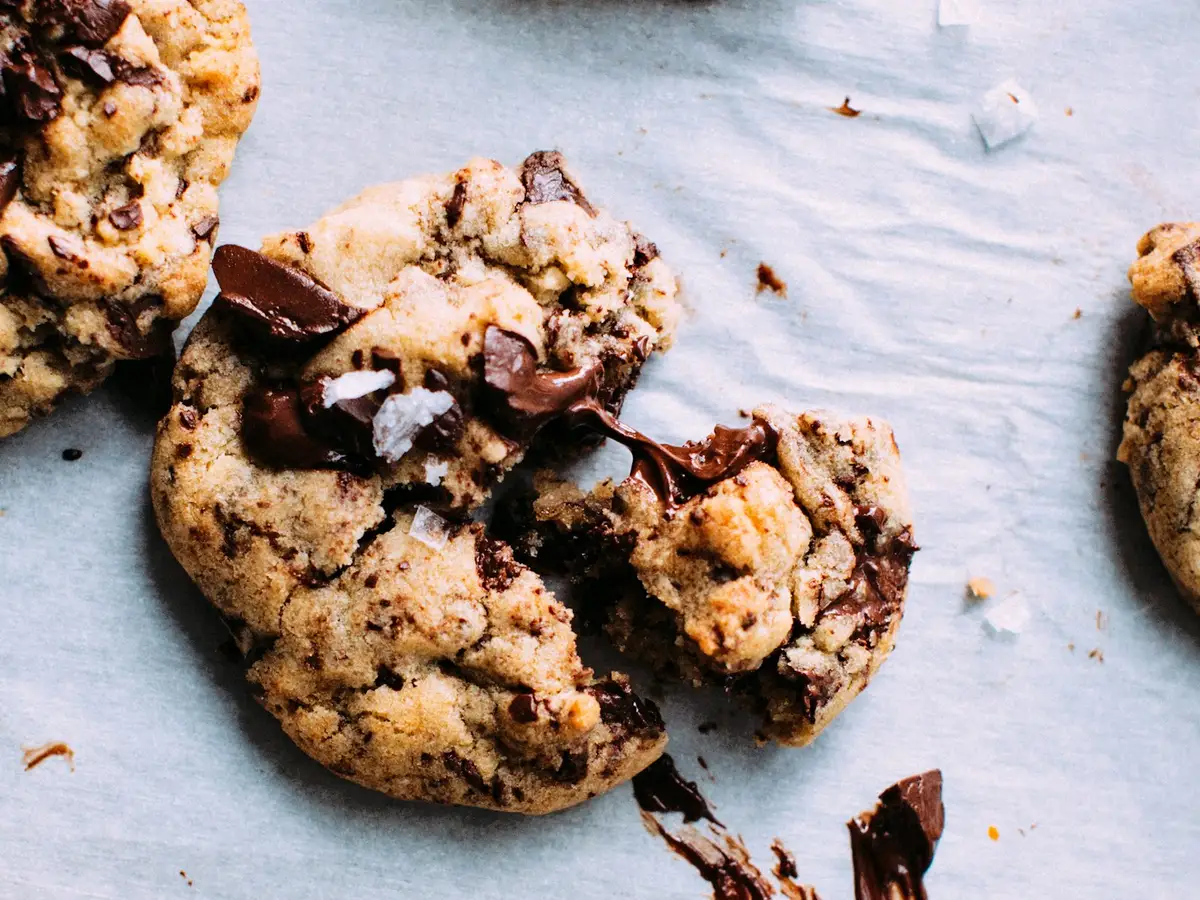 Chocolate chip cookies on parchment