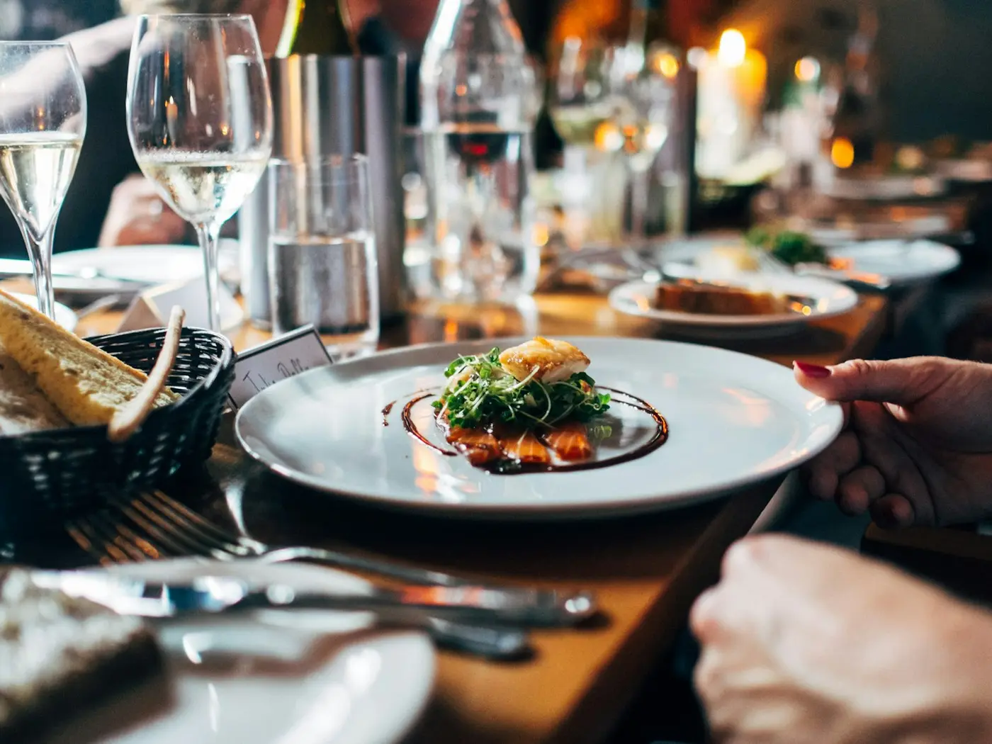 A candlelit supper club table